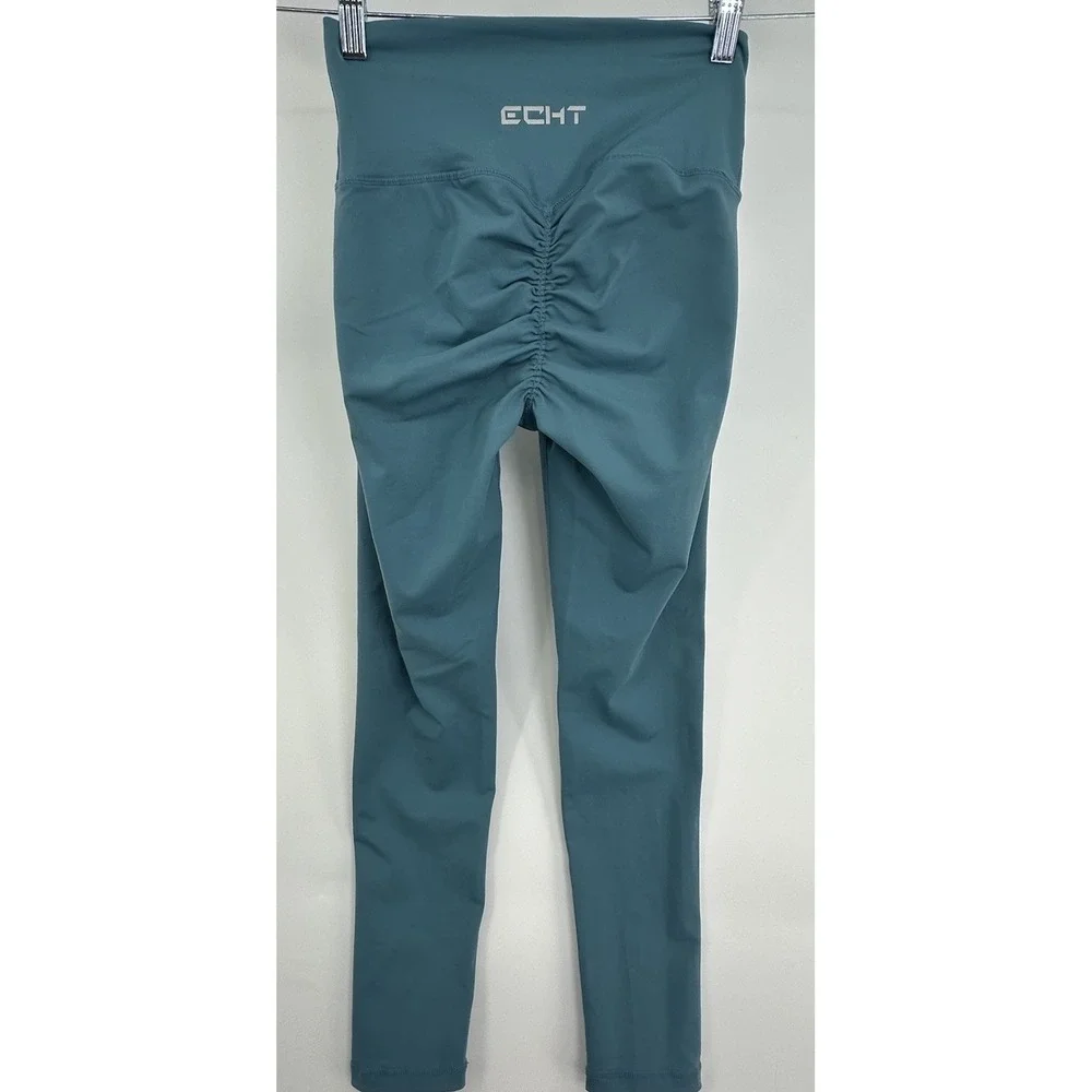 ECHT Women's Performance Workout Ankle Leggings S Teal Green Scrunch Activewear